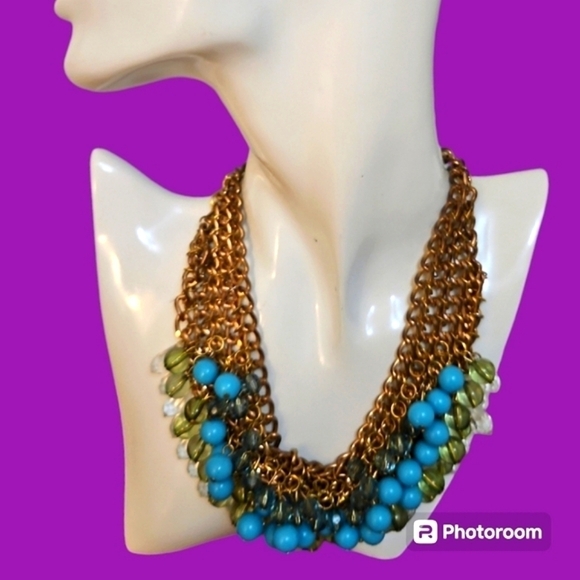 Vintage Chainmaille Cluster Beaded Castlecore Ribbon Necklace - Picture 1 of 7